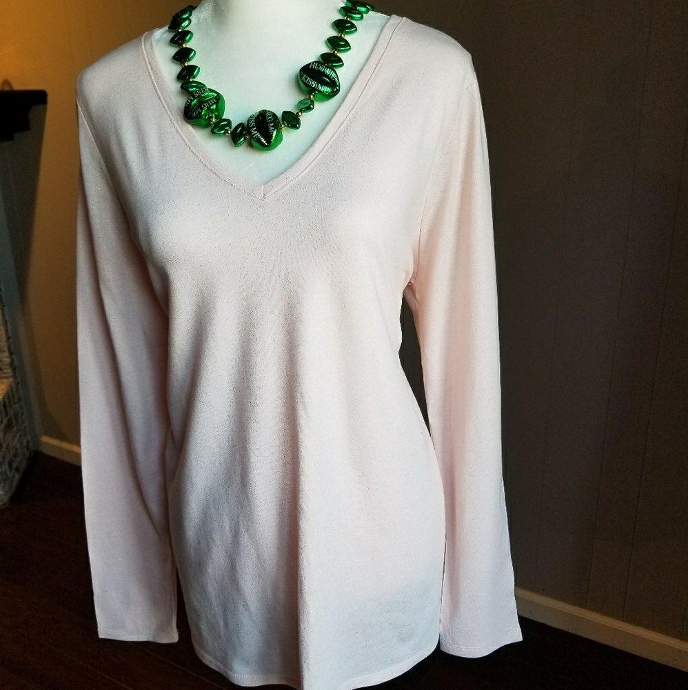 Blush pink Long sleeved V neck top